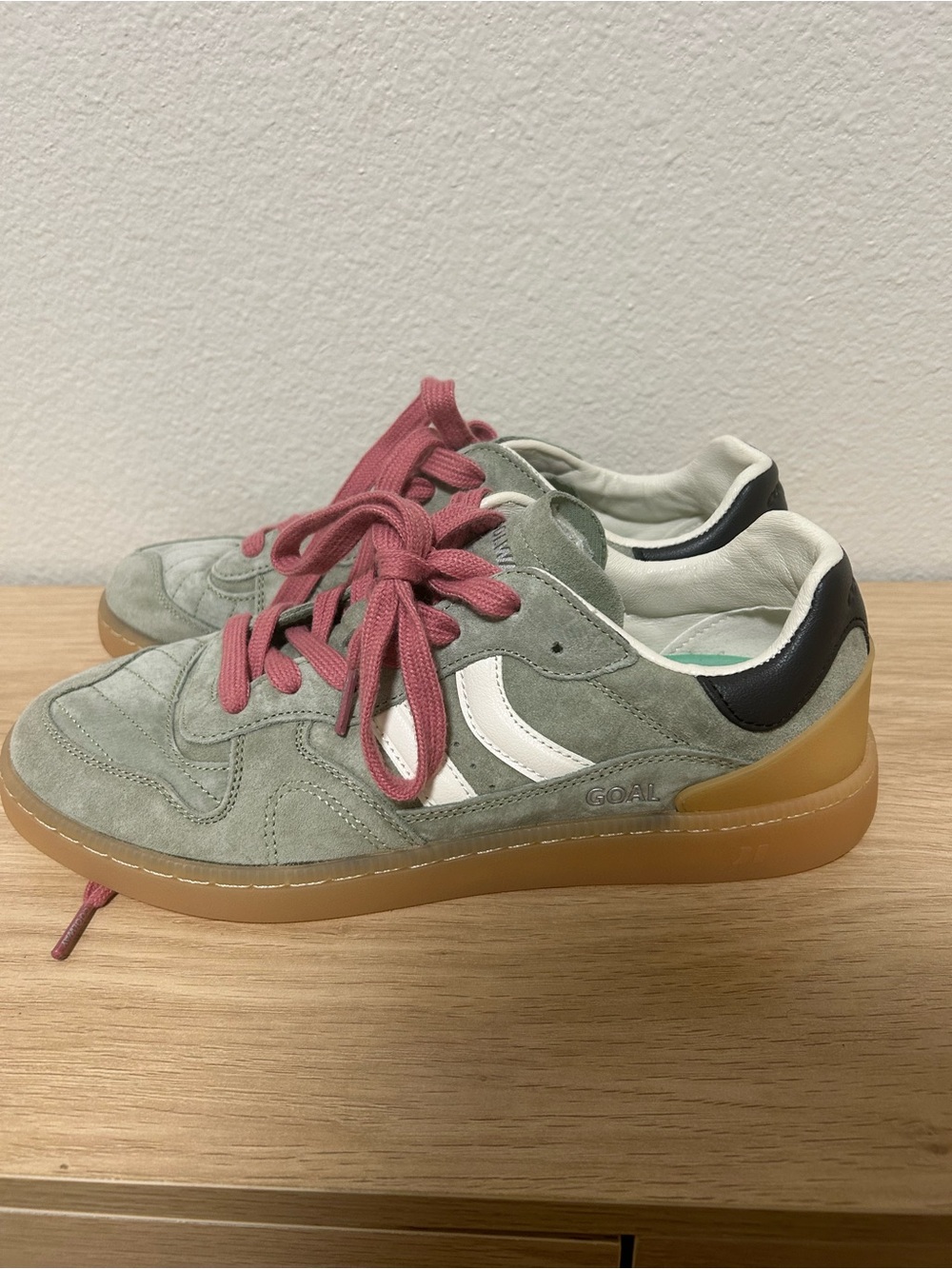 Coolway Goal -Green Suede Sneakers with Pink Laces and Gum Sole